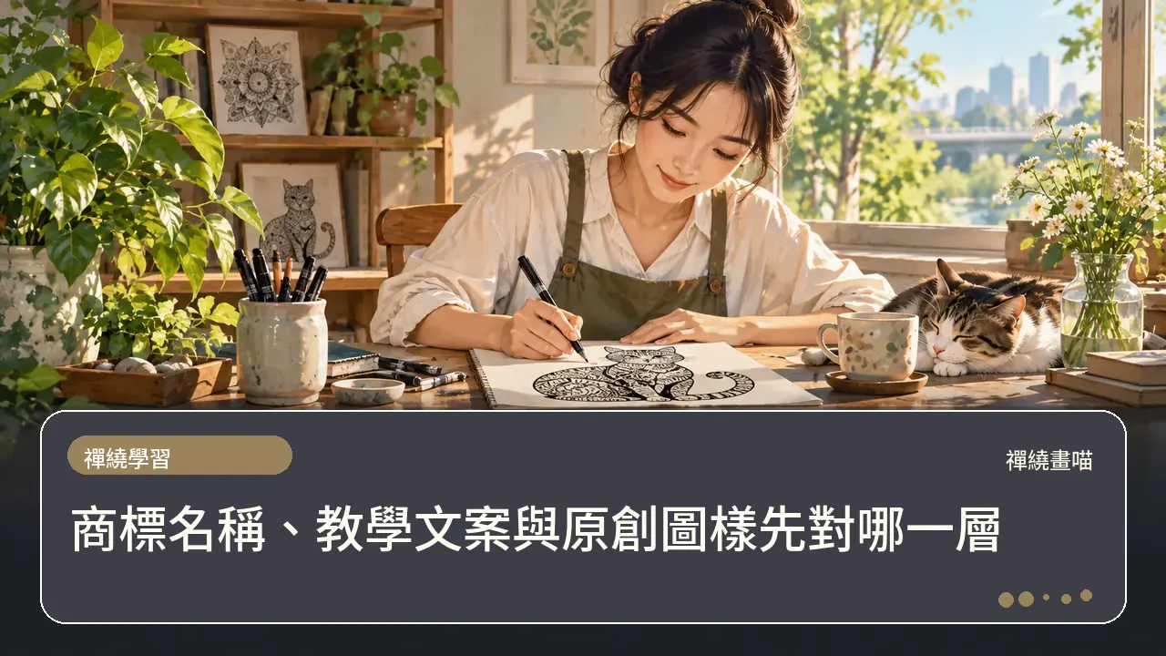 商標名稱、教學文案與原創圖樣先對哪一層主題插畫