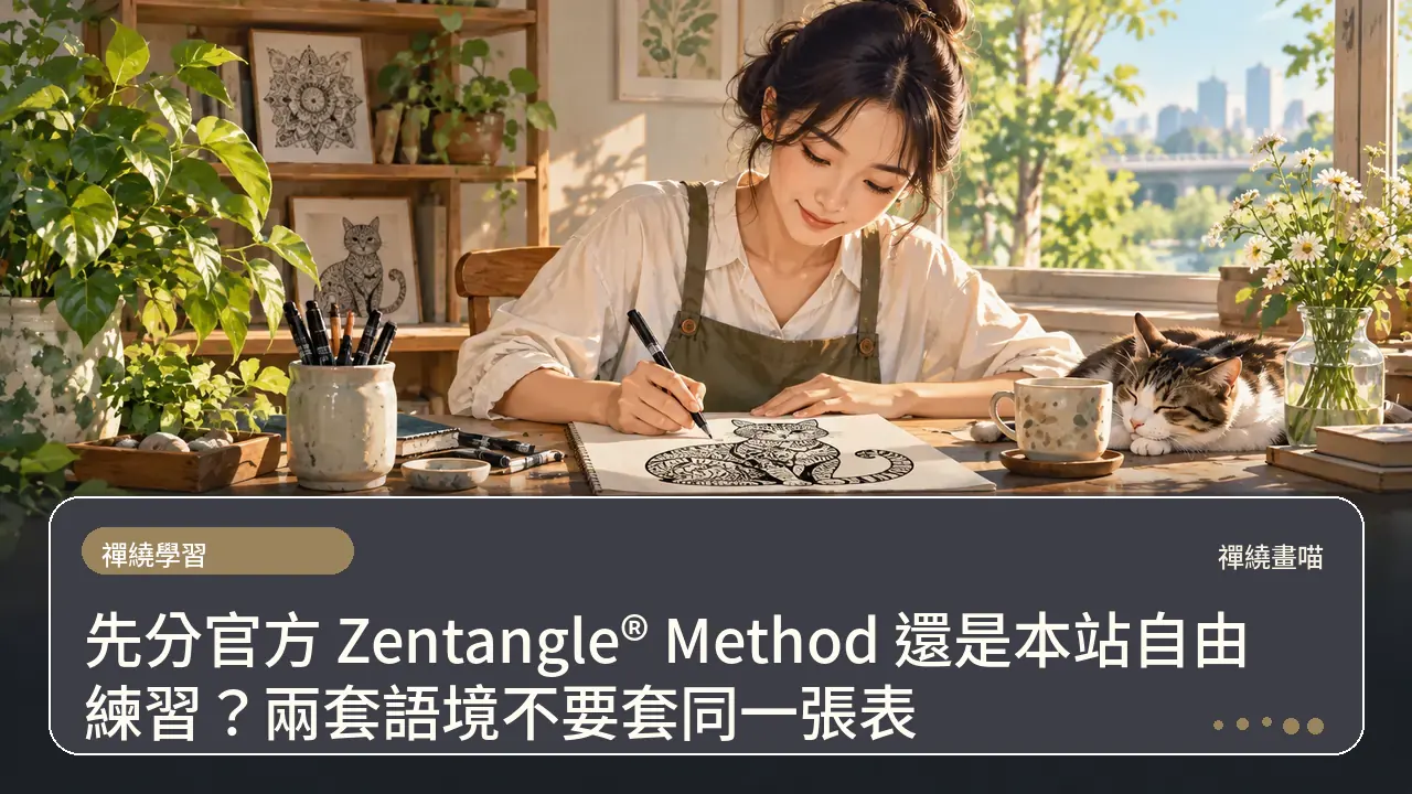 先分官方 Zentangle® Method 還是本站自由練習?兩套語境不要套同一張表主題插畫