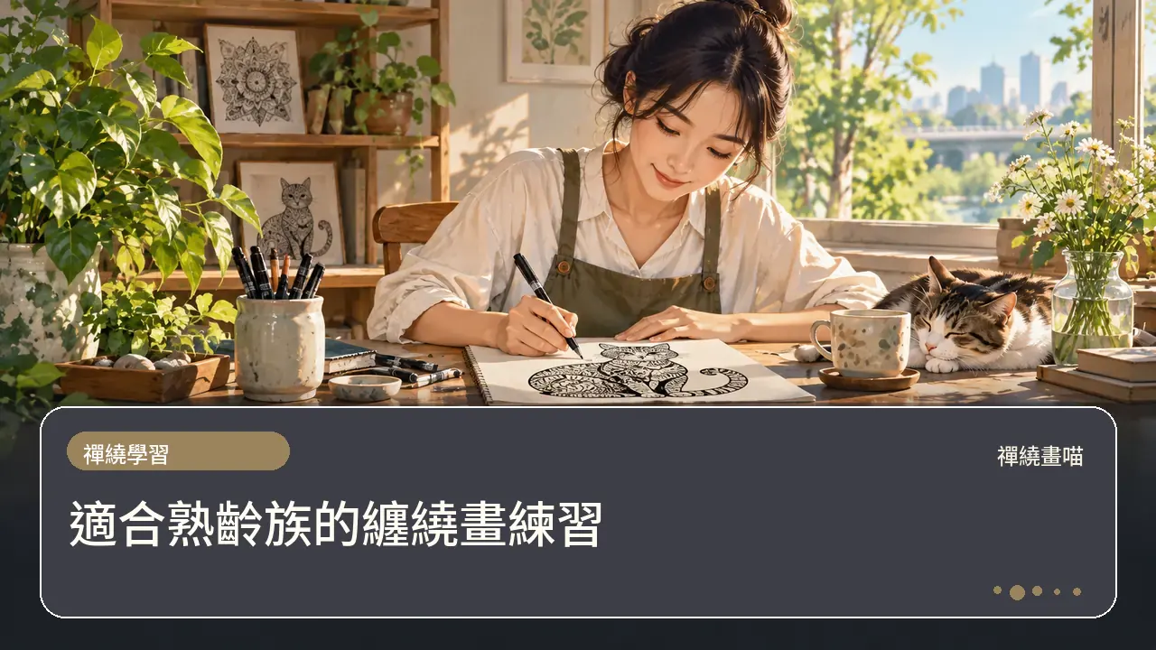適合熟齡族的纏繞畫練習主題插畫