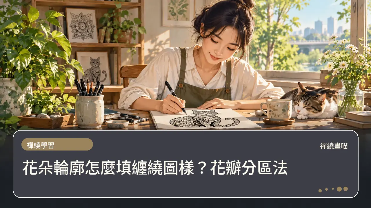 花朵輪廓怎麼填纏繞圖樣?花瓣分區法主題插畫