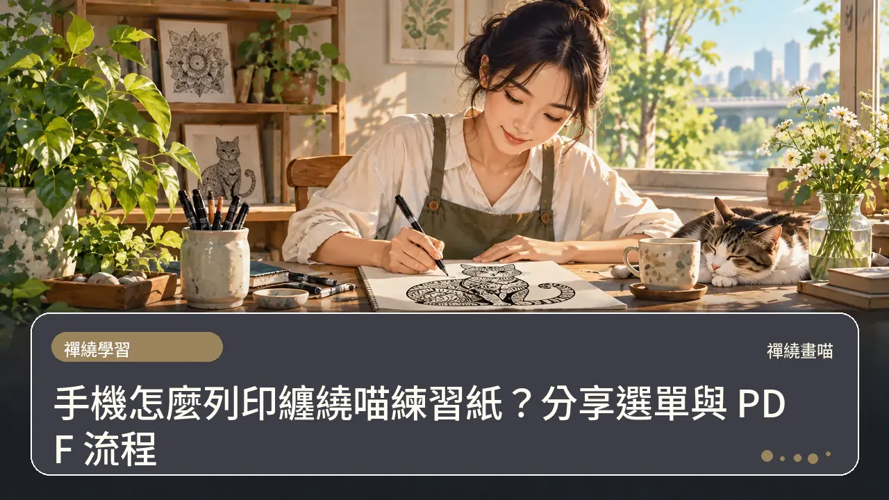 手機怎麼列印纏繞喵練習紙?分享選單與 PDF 流程主題插畫